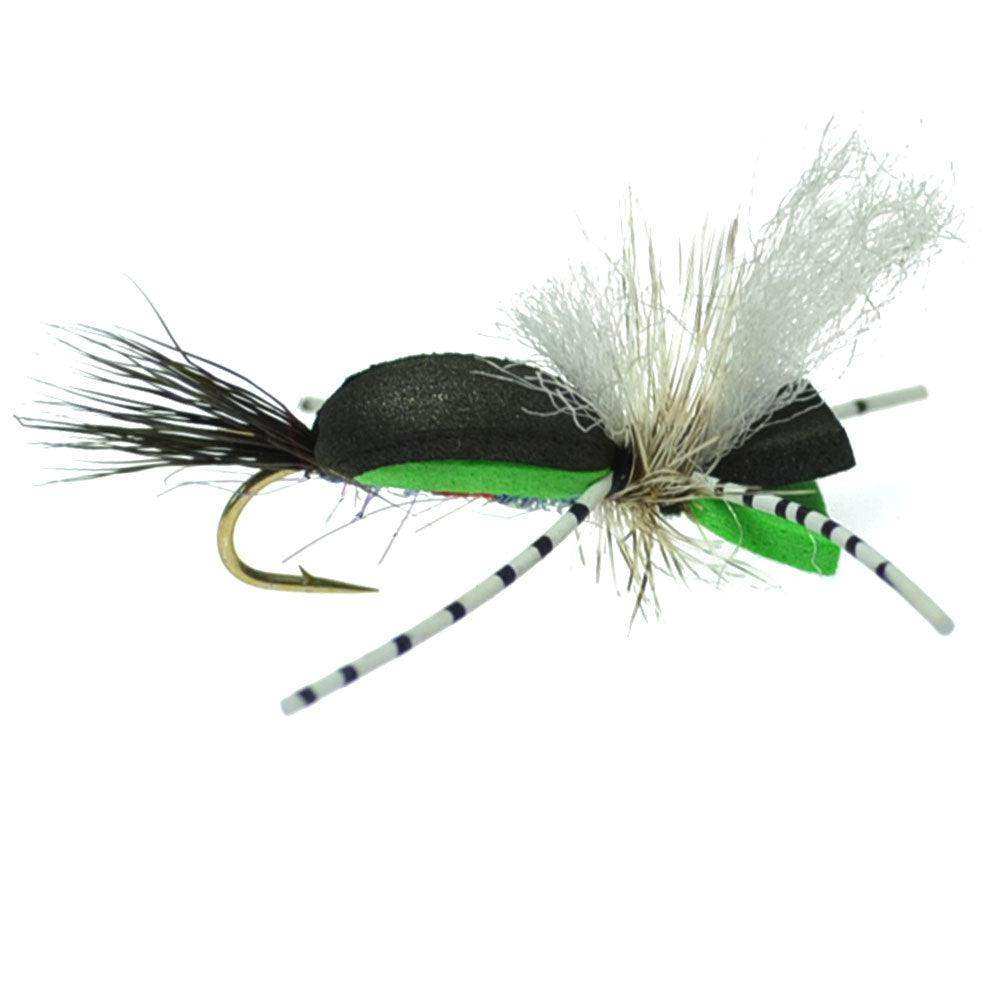 Hippie Stomper Black Green Foam Body Grasshopper Dry Fly - 4 Flies Size 10 - Skoutley Outdoors LLC