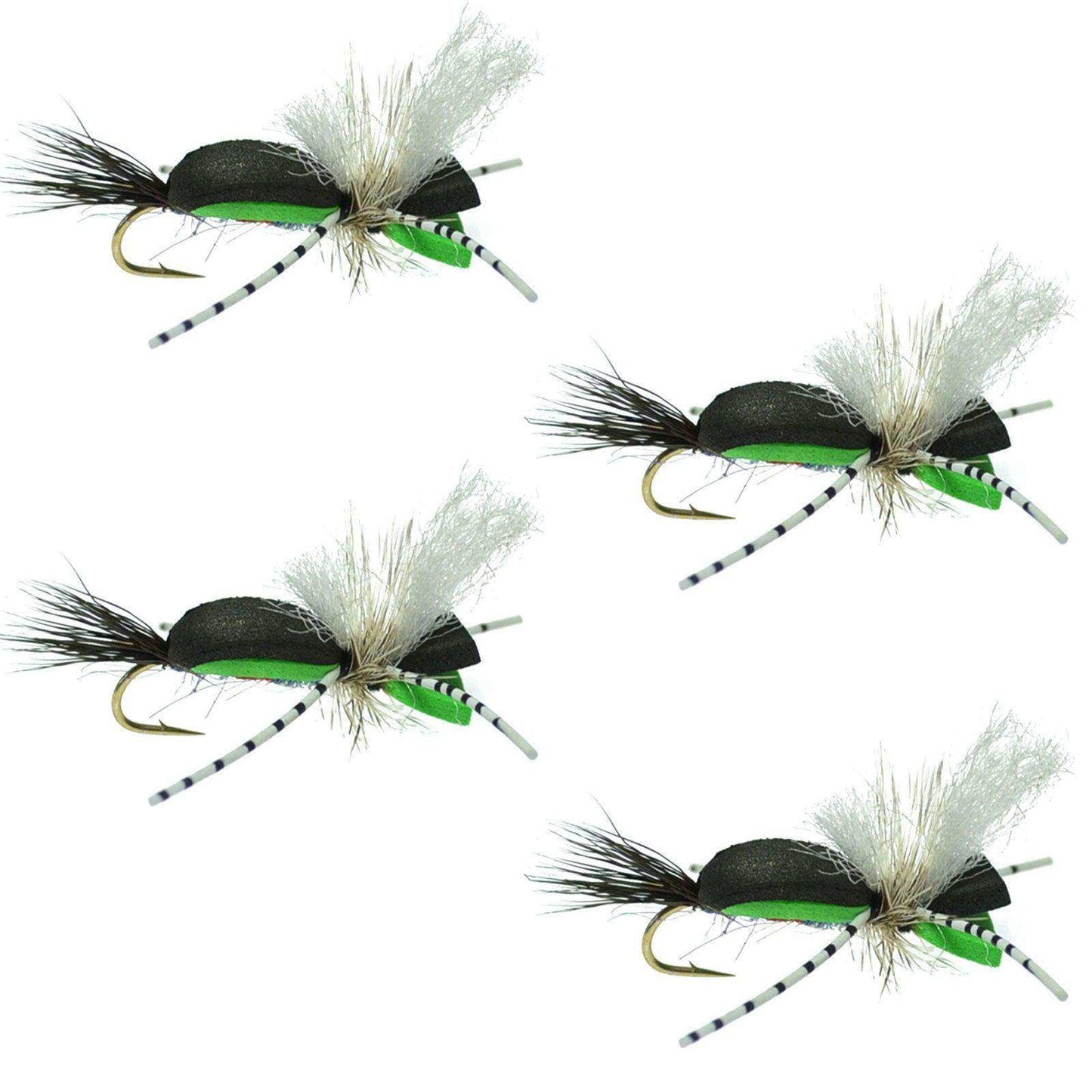 Hippie Stomper Black Green Foam Body Grasshopper Dry Fly - 4 Flies Size 10 - Skoutley Outdoors LLC