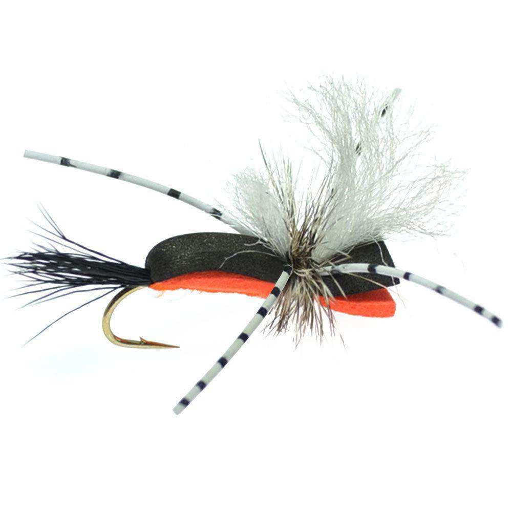 Hippie Stomper Black Orange Foam Body Grasshopper Dry Fly - 4 Flies Size 10 - Skoutley Outdoors LLC