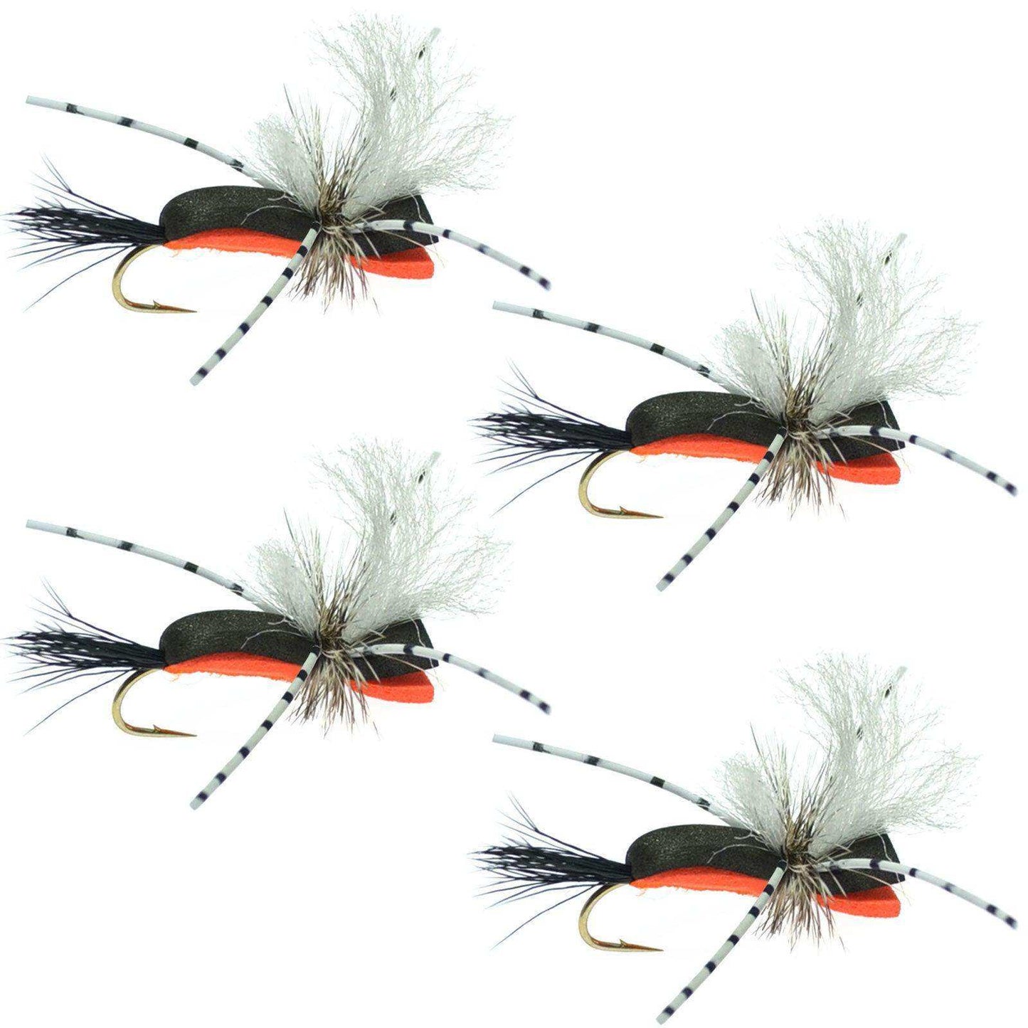 Hippie Stomper Black Orange Foam Body Grasshopper Dry Fly - 4 Flies Size 10 - Skoutley Outdoors LLC