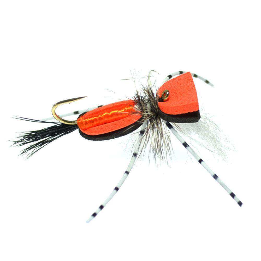 Hippie Stomper Black Orange Foam Body Grasshopper Dry Fly - 4 Flies Size 10 - Skoutley Outdoors LLC