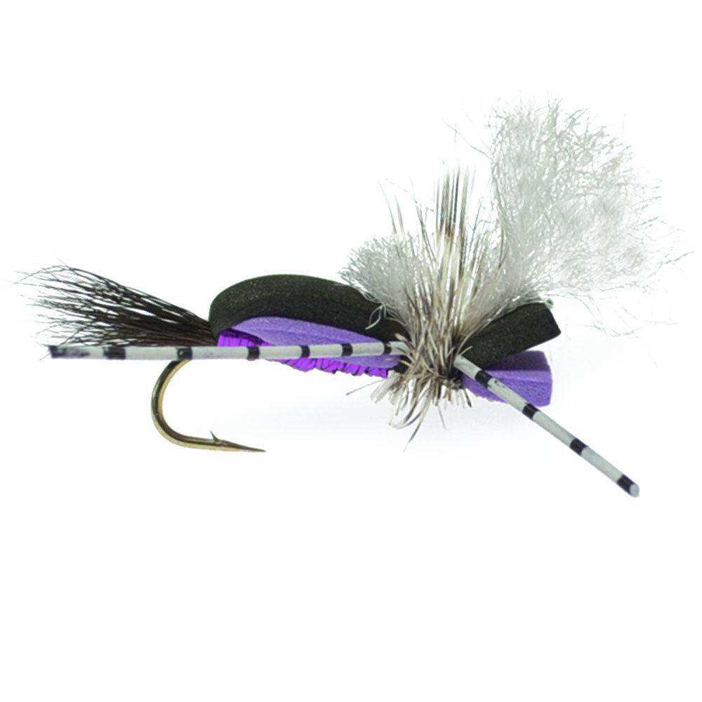 Hippie Stomper Black Purple Foam Body Grasshopper Dry Fly - 4 Flies Size 10 - Skoutley Outdoors LLC