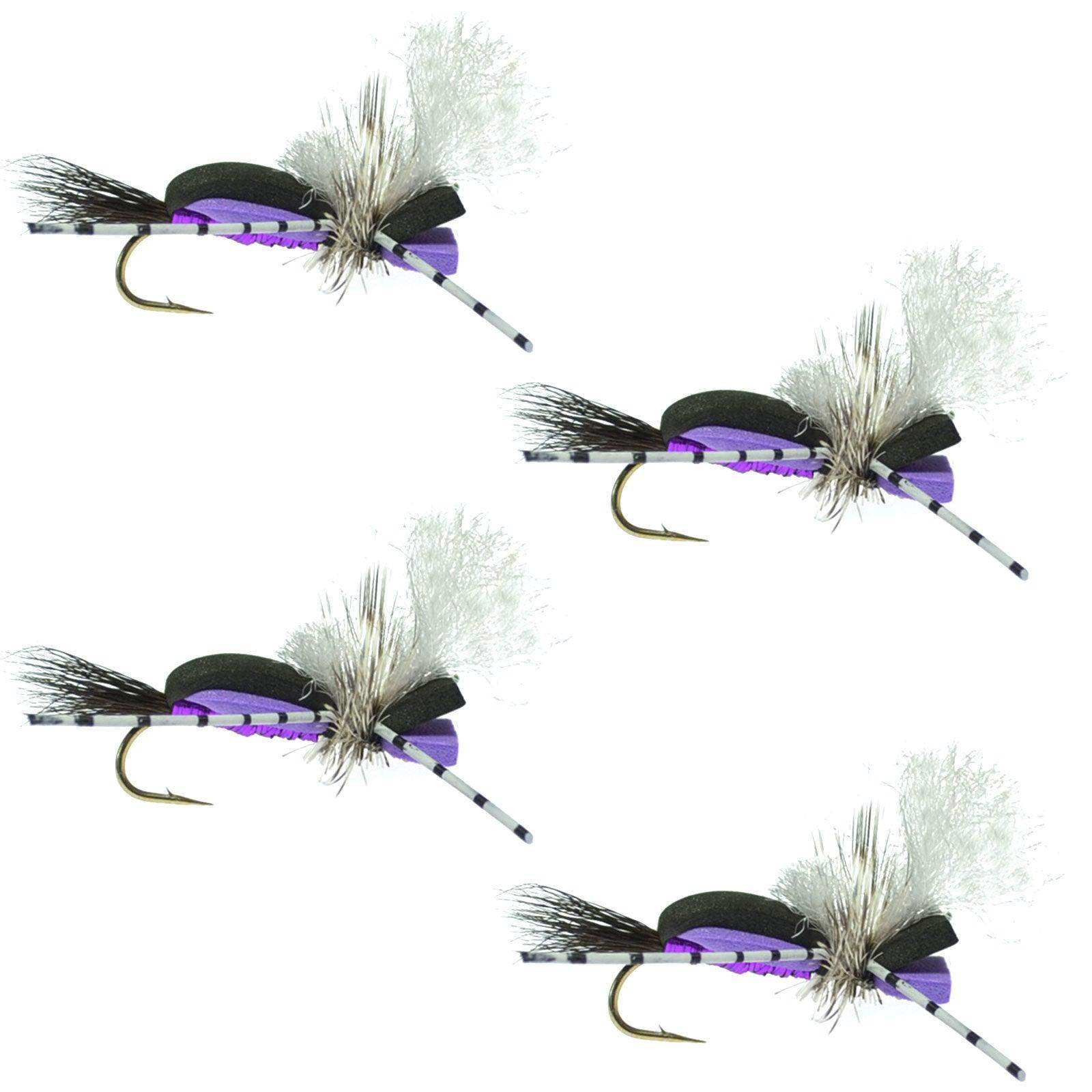 Hippie Stomper Black Purple Foam Body Grasshopper Dry Fly - 4 Flies Size 10 - Skoutley Outdoors LLC