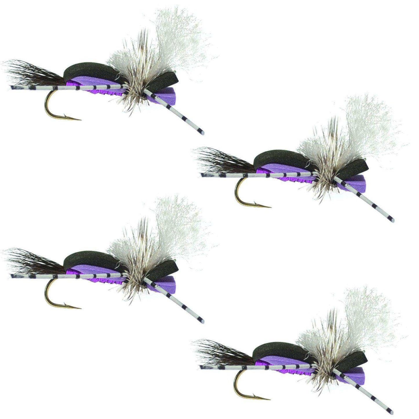 Hippie Stomper Black Purple Foam Body Grasshopper Dry Fly - 4 flies Size 14 - Skoutley Outdoors LLC