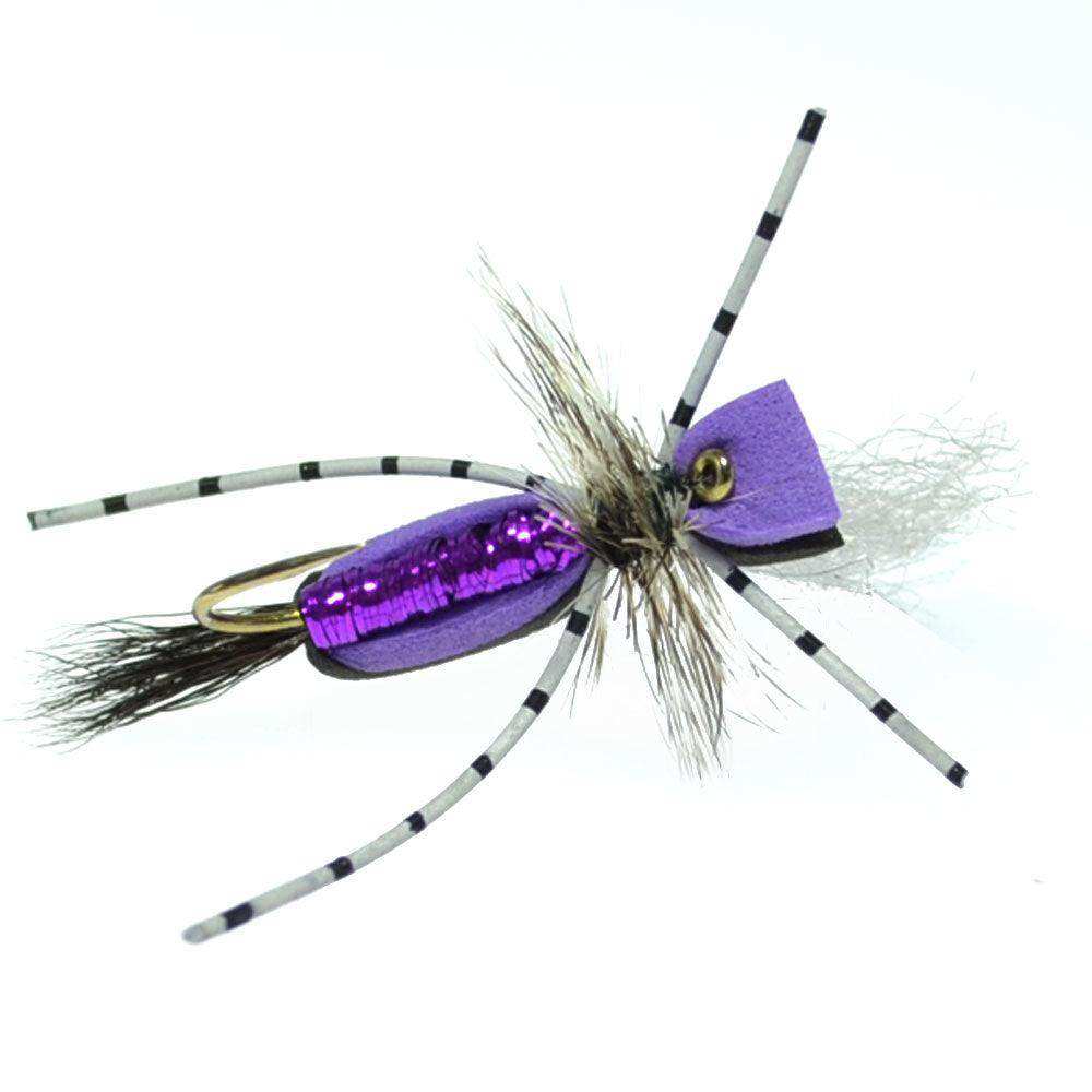 Hippie Stomper Black Purple Foam Body Grasshopper Dry Fly - 4 Flies Size 10 - Skoutley Outdoors LLC