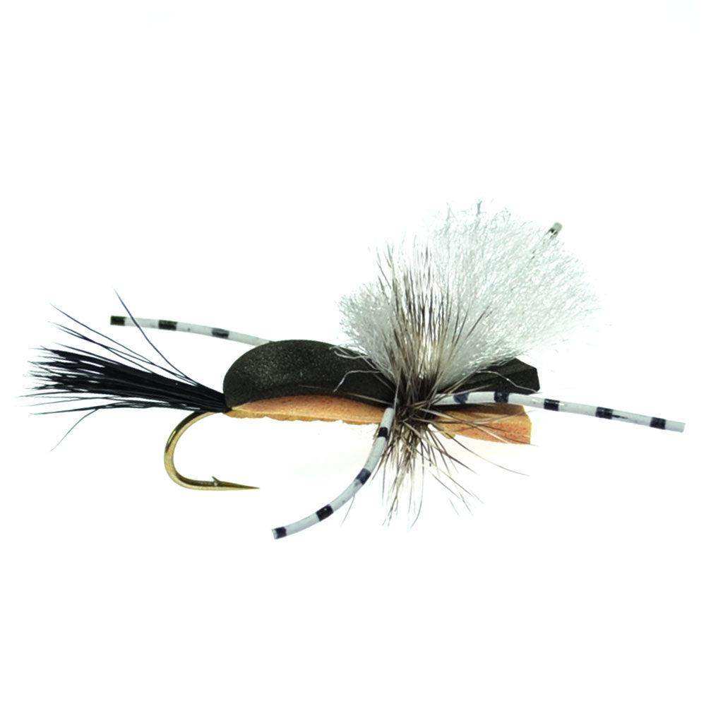 Hippie Stomper Black Tan Foam Body Grasshopper Dry Fly - 4 Flies Size 10 - Skoutley Outdoors LLC