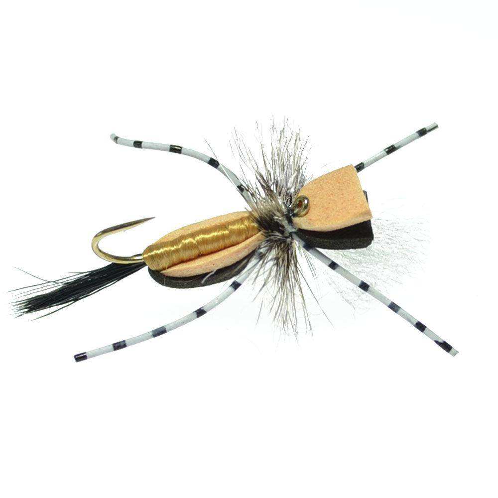 Hippie Stomper Black Tan Foam Body Grasshopper Dry Fly - 4 Flies Size 10 - Skoutley Outdoors LLC