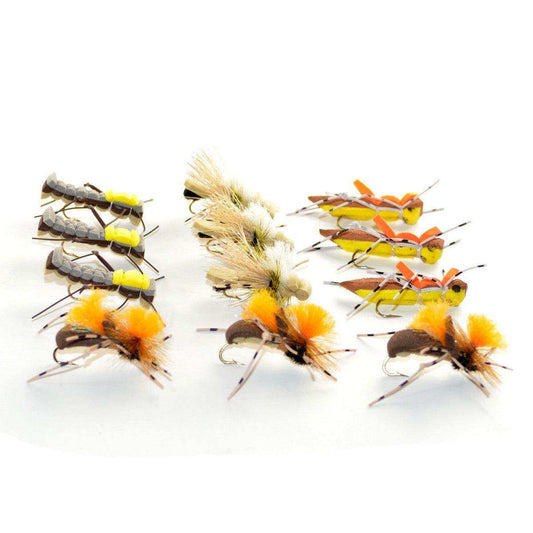 Trout Fly Assortment - Dropper Hopper Foam Body 12 Flies 4 Patterns Trout Fishing Fly Collection - Skoutley Outdoors LLC