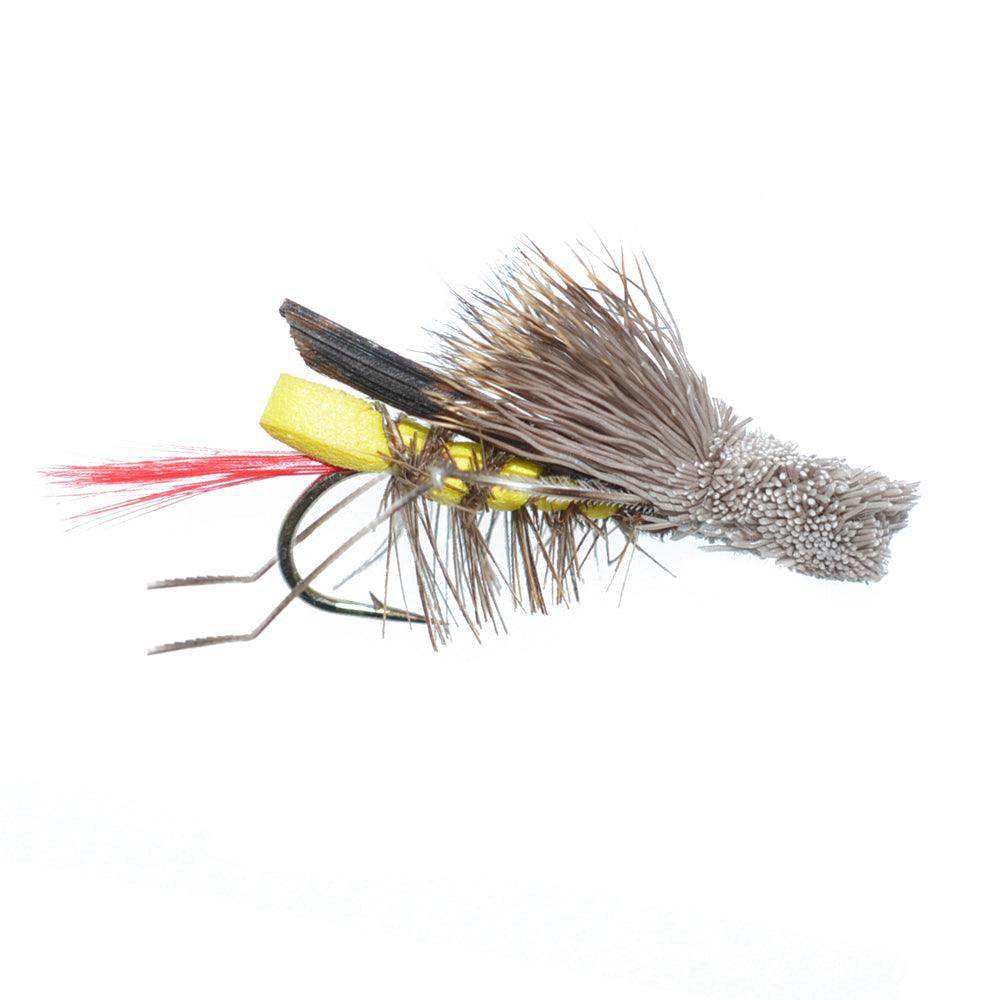 4 Pack Dave's Hopper Yellow Foam Body Grasshopper Fly - Hook Size 8 - Skoutley Outdoors LLC