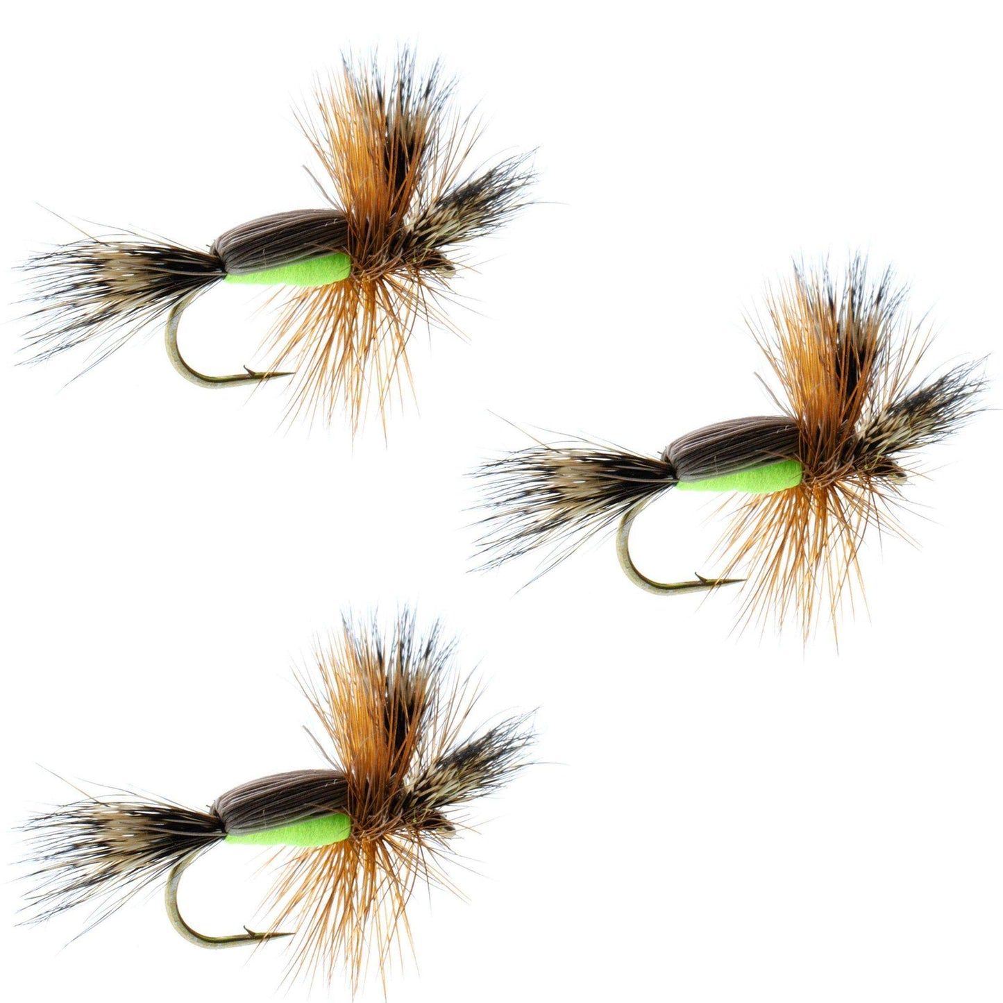 3 Pack Chartreuse Humpy Classic Hair Wing Dry Fly - Hook Size 10 - Skoutley Outdoors LLC