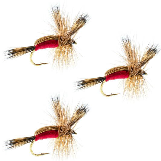 3 Pack Red Humpy Classic Hair Wing Dry Fly - Hook Size 10 - Skoutley Outdoors LLC