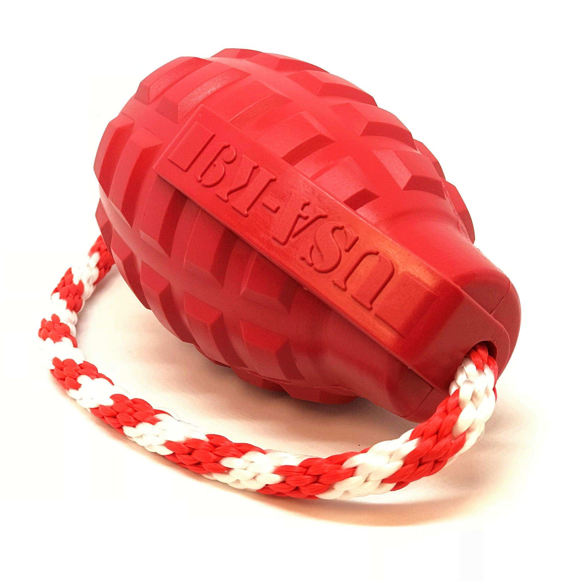 USA-K9 Grenade Durable Rubber Chew Toy, Treat Dispenser, Reward Toy, Tug Toy, and Retrieving Toy - Skoutley Outdoors LLC