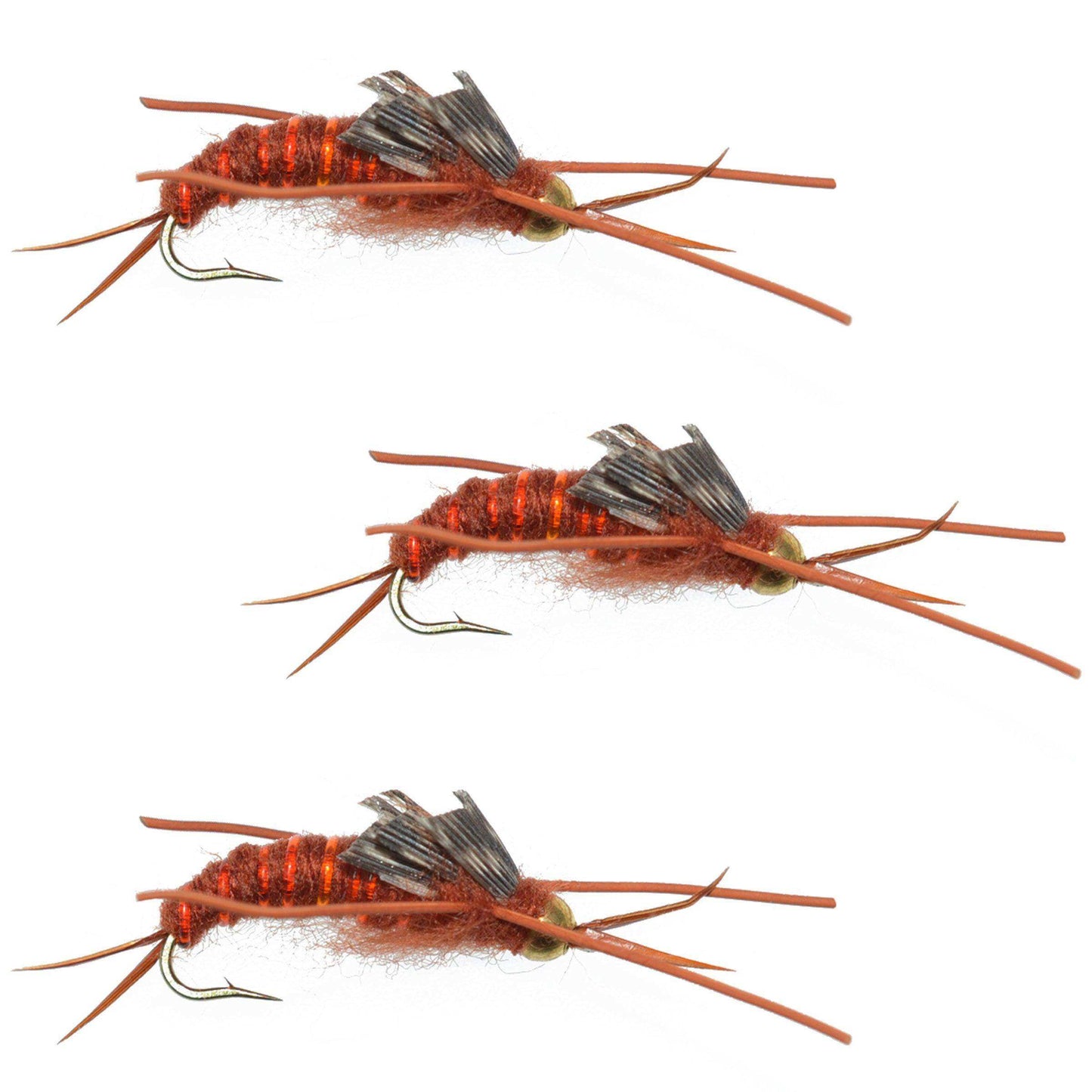 3 Pack Gold Bead Kaufmann's Brown Stone Fly with Rubber Legs - Stonefly Wet Fly - Hook Size 12 - Skoutley Outdoors LLC