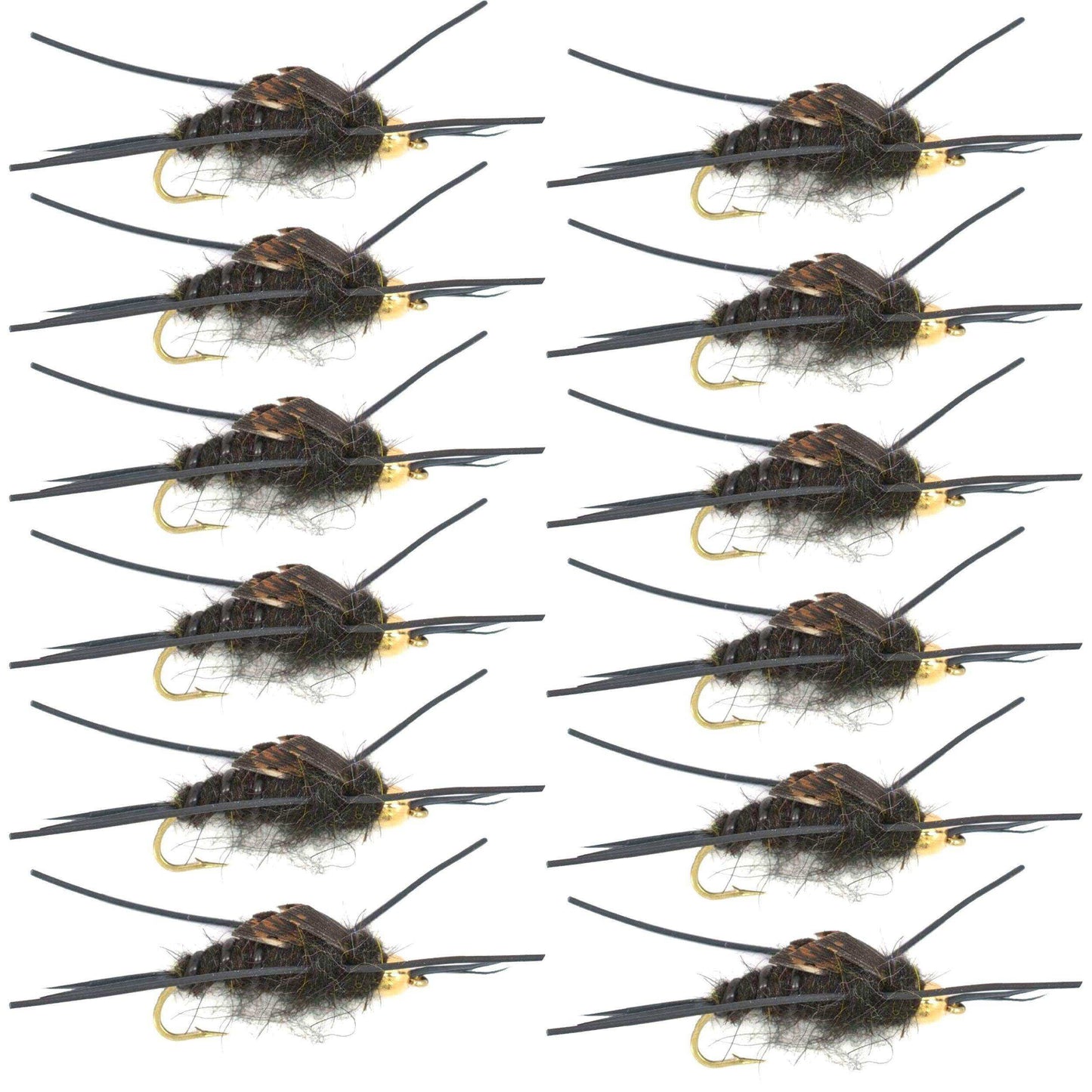 Tungsten Bead Kaufmann's Black Stone Fly with Rubber Legs - Stonefly Wet Fly - 1 Dozen Flies Hook Size 4 - Skoutley Outdoors LLC