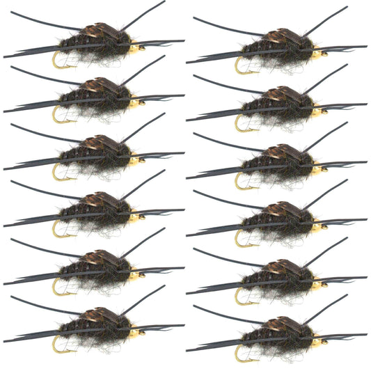 Gold Bead Kaufmann's Black Stone Fly with Rubber Legs - Stonefly Wet Fly - 1 Dozen Flies Hook Size 6 - Skoutley Outdoors LLC