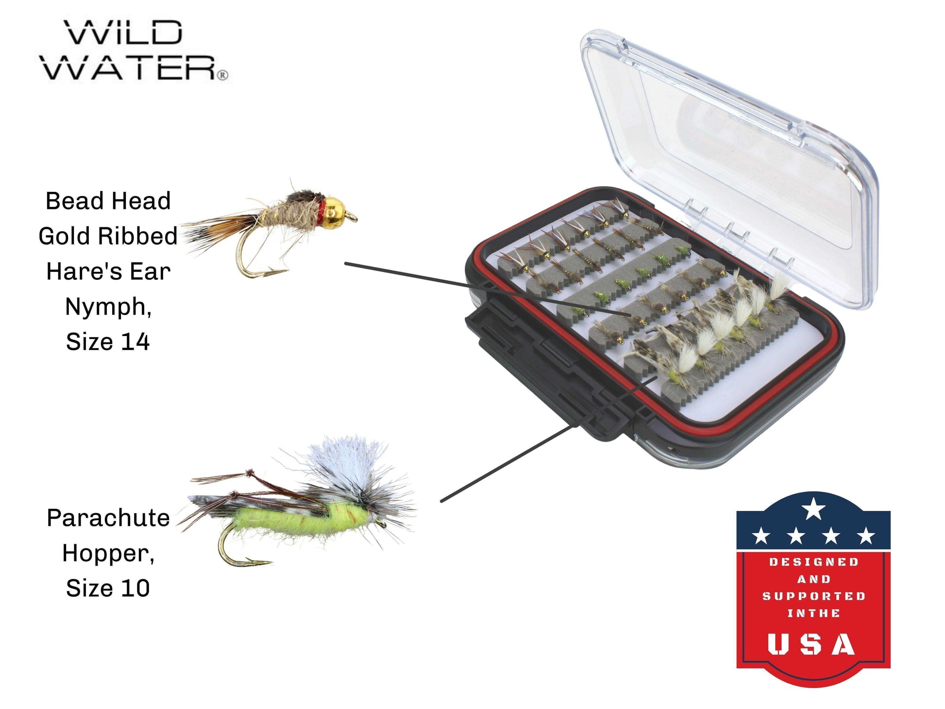 Dry and Nymph Fly Assortment, 66 Flies | 2 Sided Fly Box | Wild Water Fly Fishing - Skoutley Outdoors LLC