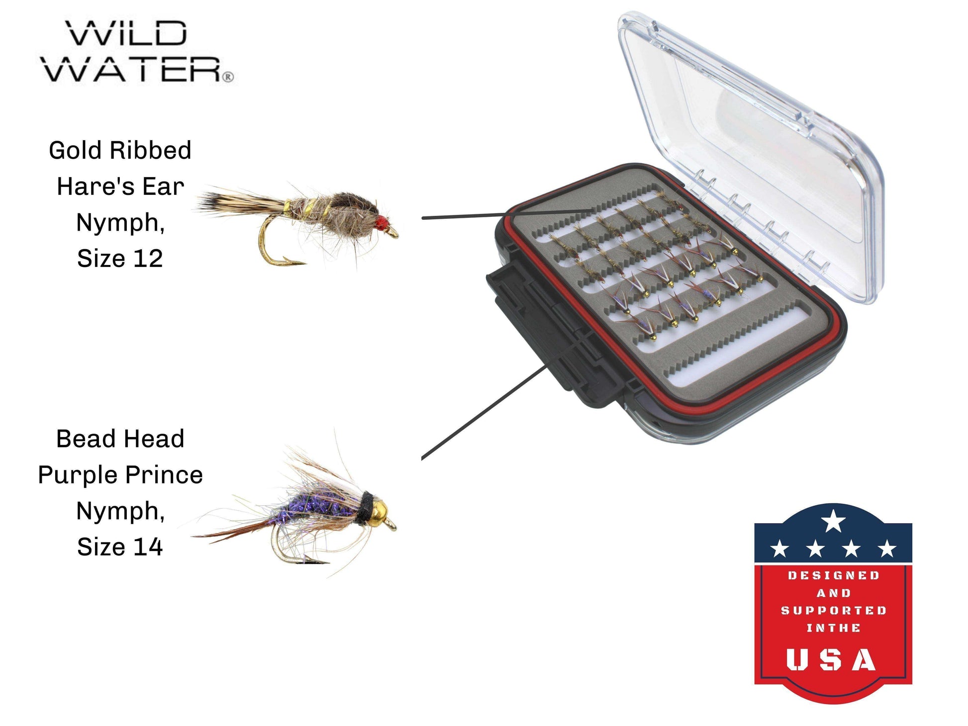 Nymph Assortment, 48 Flies | 2 Sided Fly Box | Wild Water Fly Fishing - Skoutley Outdoors LLC