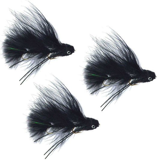 3 Pack Mini Sex Dungeon Streamer Black- Size 6 - Articulated Trout Bass Steelhead Salmon and Bass Fly Fishing Flies - Skoutley Outdoors LLC