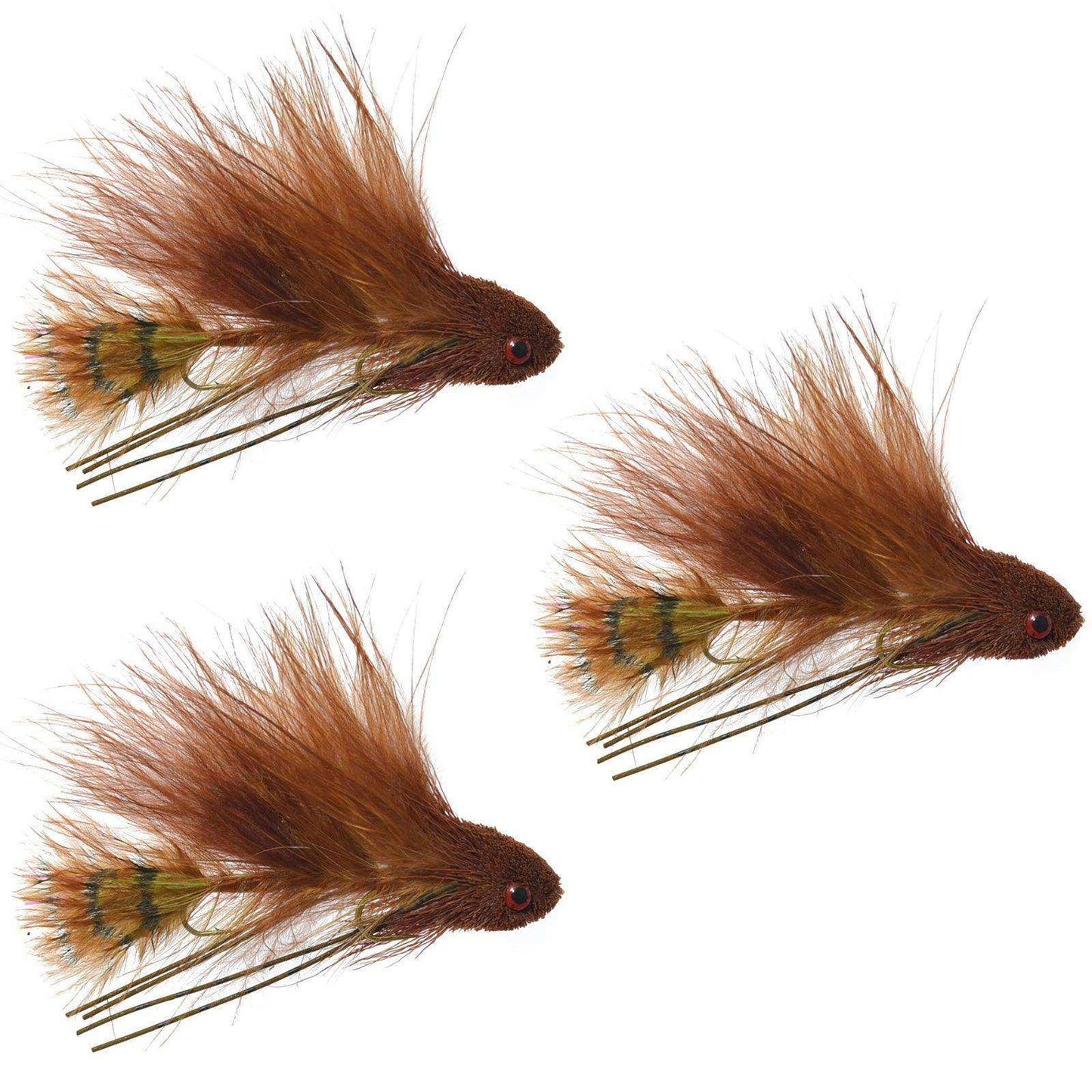 3 Pack Mini Sex Dungeon Streamer Brown- Size 6 - Articulated Trout Bass Steelhead Salmon and Bass Fly Fishing Flies - Skoutley Outdoors LLC