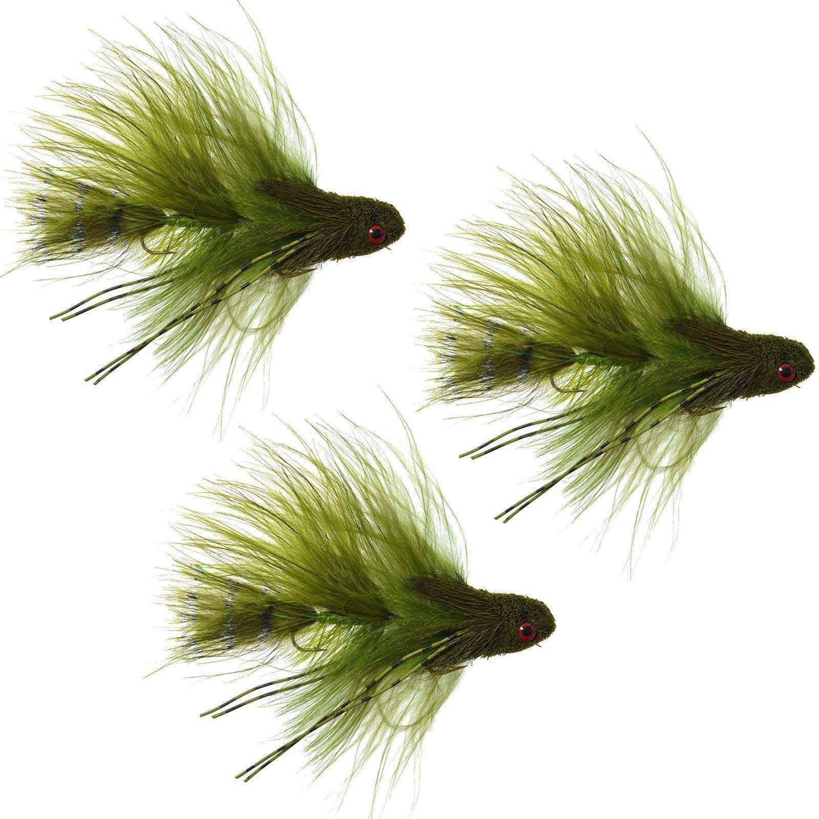 3 Pack Mini Sex Dungeon Streamer Olive - Size 6 - Articulated Trout Bass Steelhead Salmon and Bass Fly Fishing Flies - Skoutley Outdoors LLC