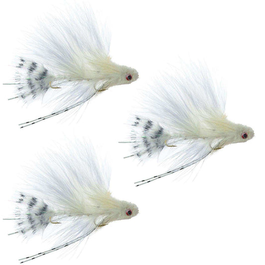 3 Pack Mini Sex Dungeon Streamer White - Size 6 - Articulated Trout Bass Steelhead Salmon and Bass Fly Fishing Flies - Skoutley Outdoors LLC