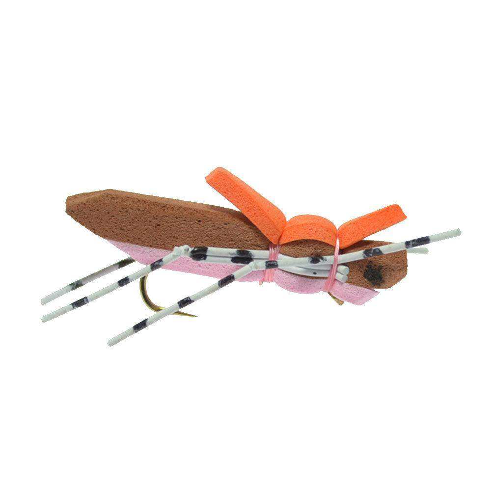 4 Pack Moorish Hopper Brown Pink Foam Body Grasshopper Fly - Hook Size 10 - Skoutley Outdoors LLC