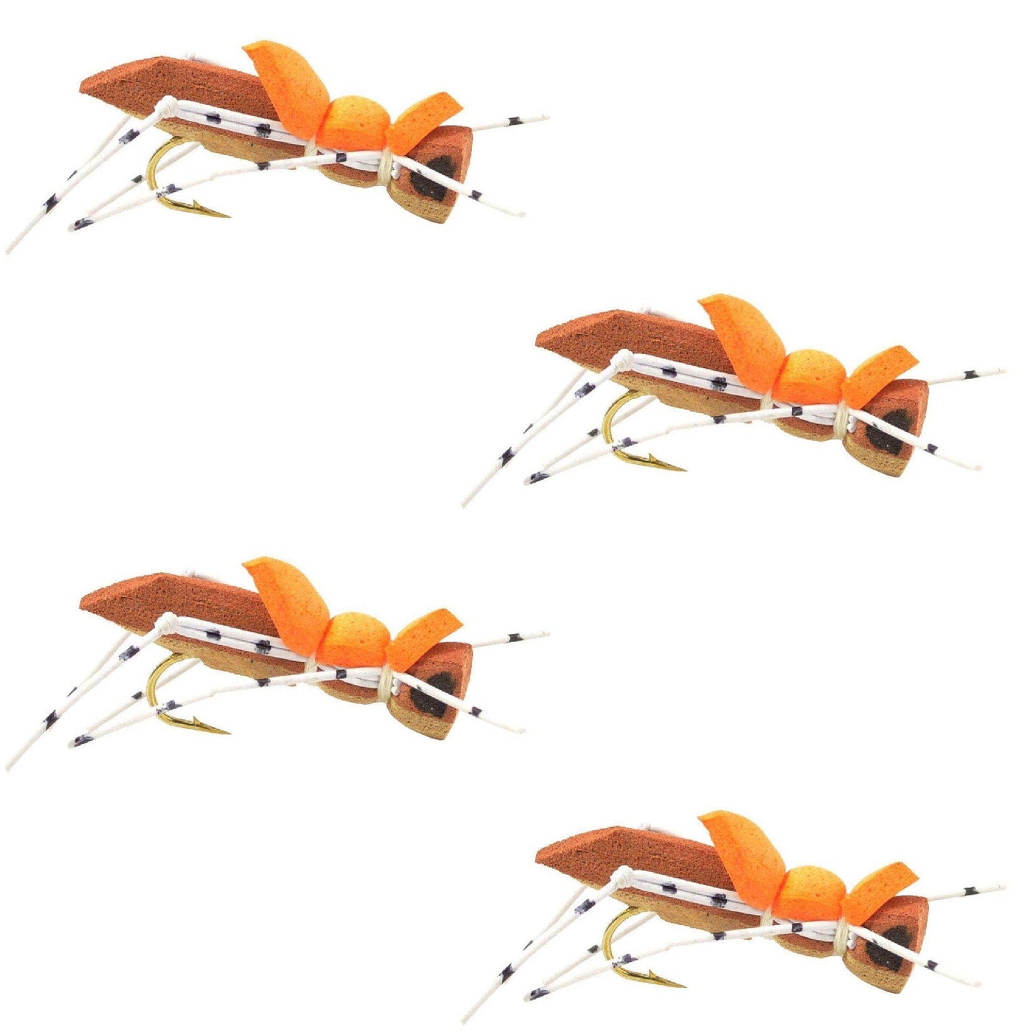 4 Pack Moorish Hopper Brown Tan Foam Body Grasshopper Fly - Hook Size 10 - Skoutley Outdoors LLC