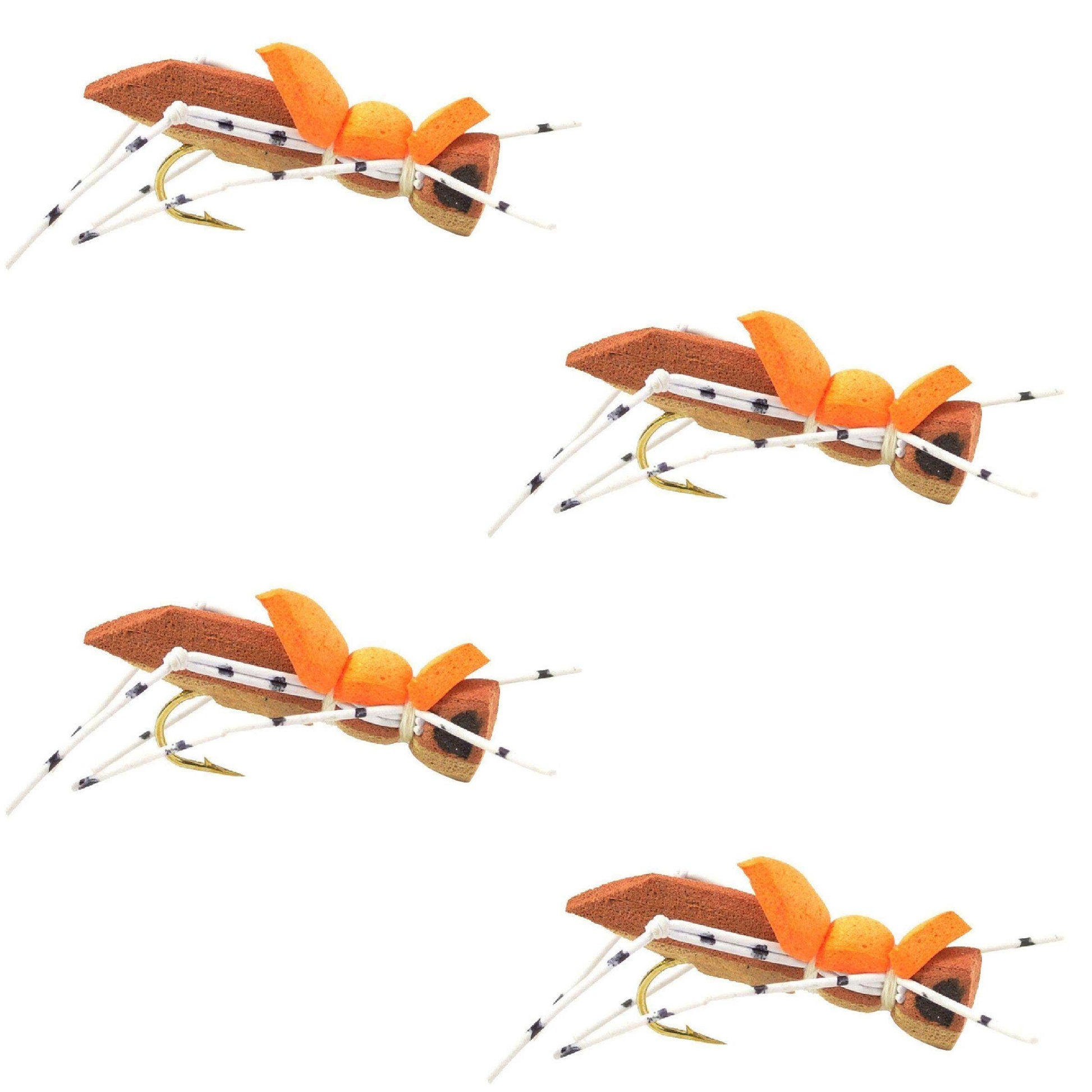 4 Pack Moorish Hopper Brown Tan Foam Body Grasshopper Fly - Hook Size 10 - Skoutley Outdoors LLC