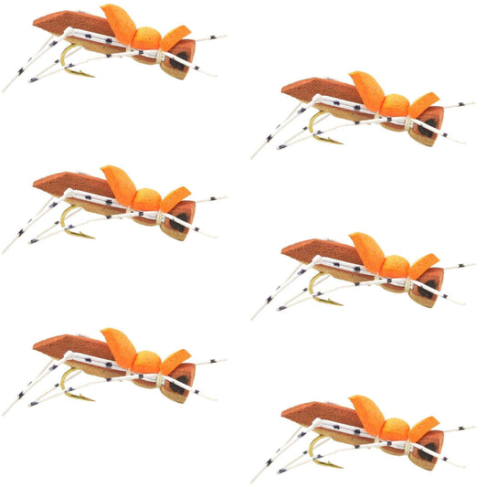 Moorish Hopper Brown Tan Foam Body Grasshopper Fly - 6 Flies Hook Size 10 - Skoutley Outdoors LLC