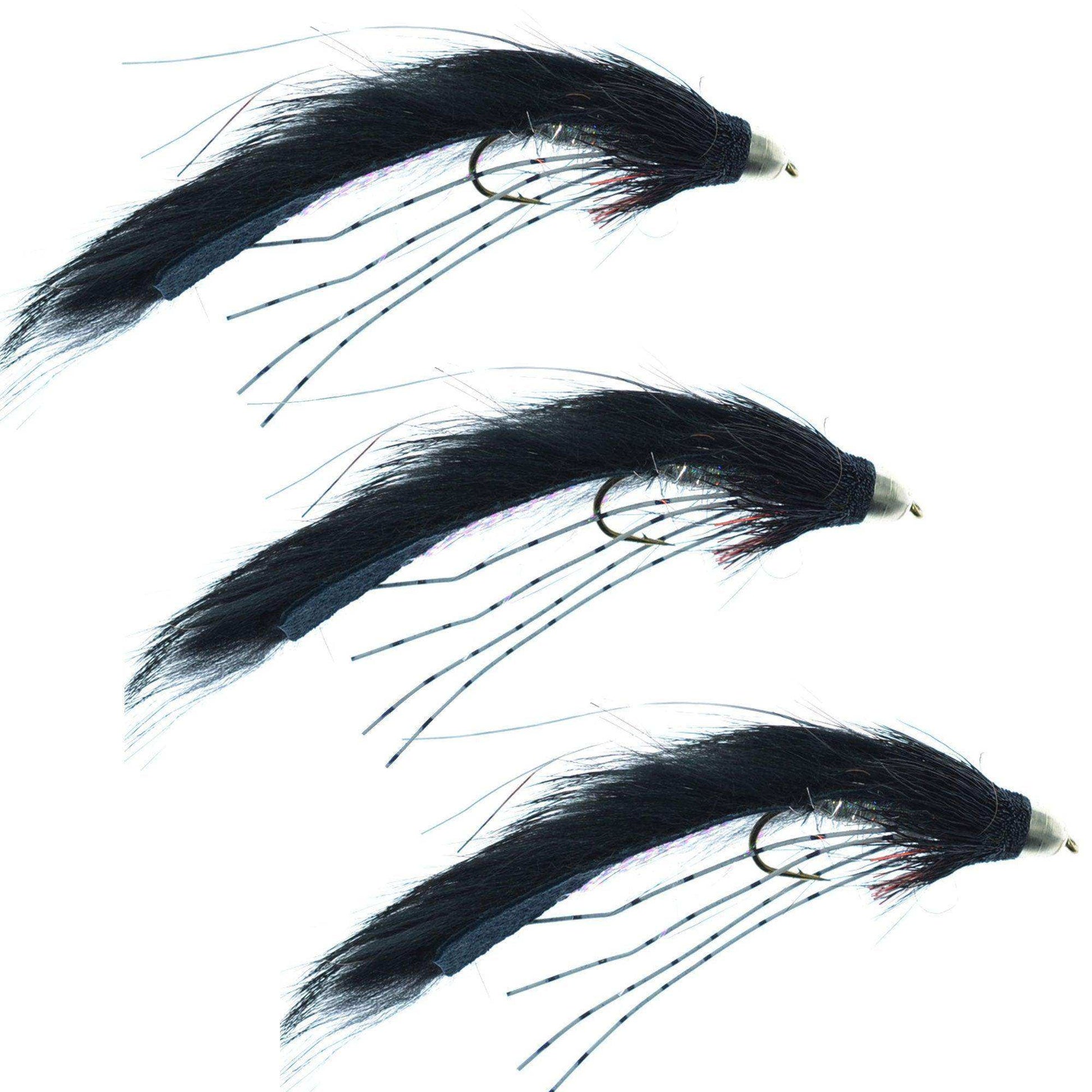 3 Pack Cone Head Muddy Buddy Trout and Bass Streamer Fly Lunchables - Black - Hook Size 4 - Skoutley Outdoors LLC