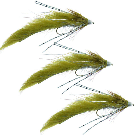 3 Pack Cone Head Muddy Buddy Trout and Bass Streamer Fly Lunchables - Olive - Hook Size 4 - Skoutley Outdoors LLC