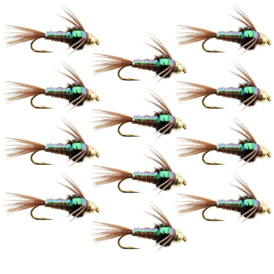 Tungsten Bead Head Flash Back Pheasant Tail Nymph 1 Dozen Flies Size 18 - Skoutley Outdoors LLC