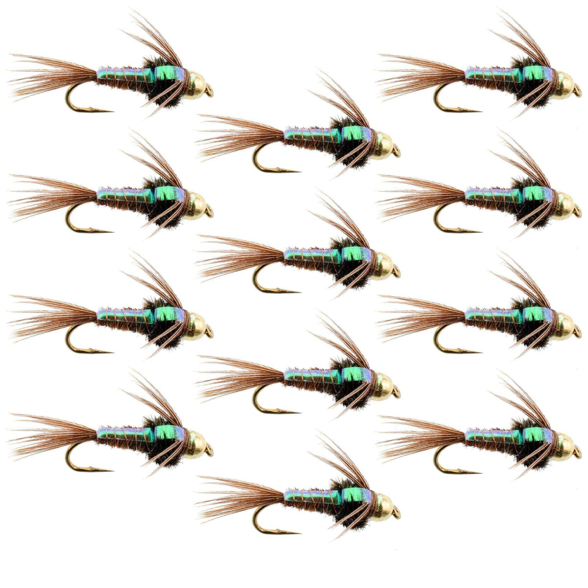 Tungsten Bead Head Flash Back Pheasant Tail Nymph 1 Dozen Flies Size 12 - Skoutley Outdoors LLC