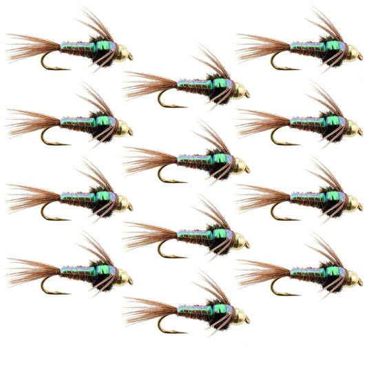 Tungsten Bead Head Flash Back Pheasant Tail Nymph 1 Dozen Flies Size 16 - Skoutley Outdoors LLC