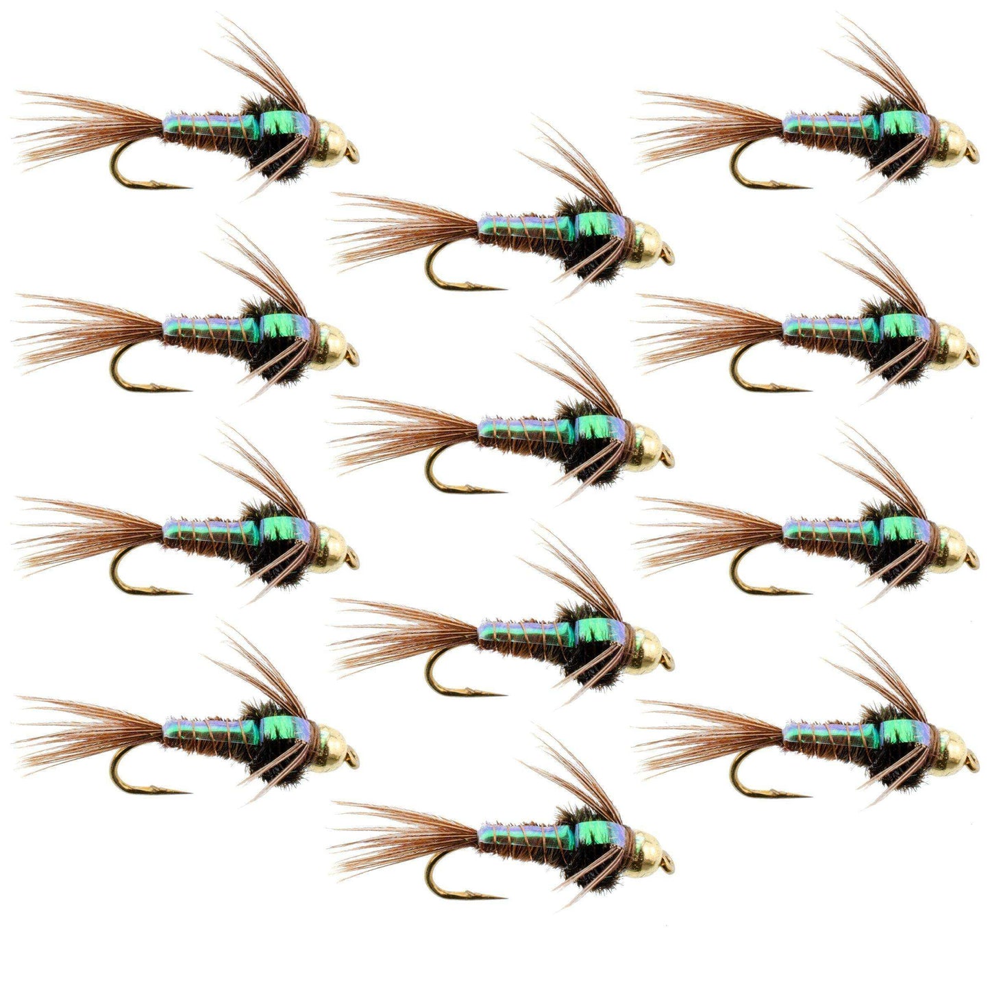 Bead Head Flash Back Pheasant Tail Nymph 1 Dozen Fly Fishing Flies Size 12 - Skoutley Outdoors LLC