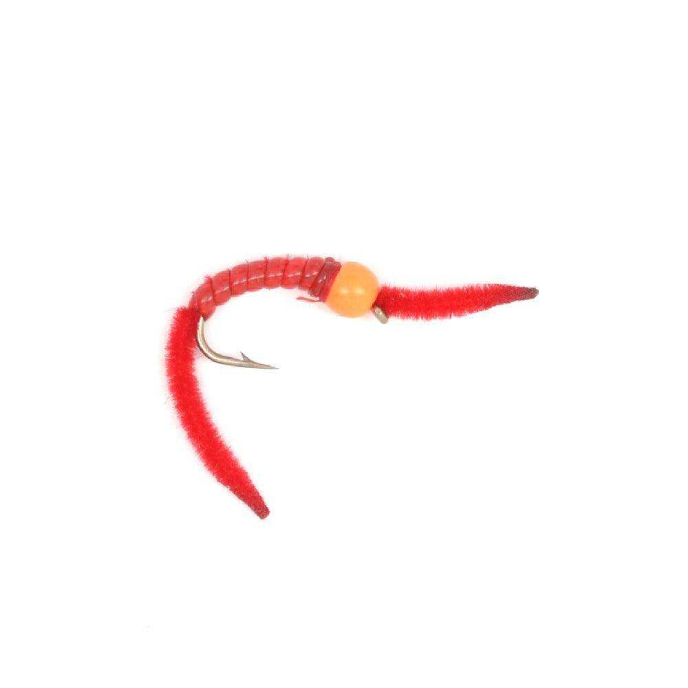 3 Pack San Juan Power Worm Hot Head Orange Bead Red V-Rib - Hook Size 10 - Skoutley Outdoors LLC