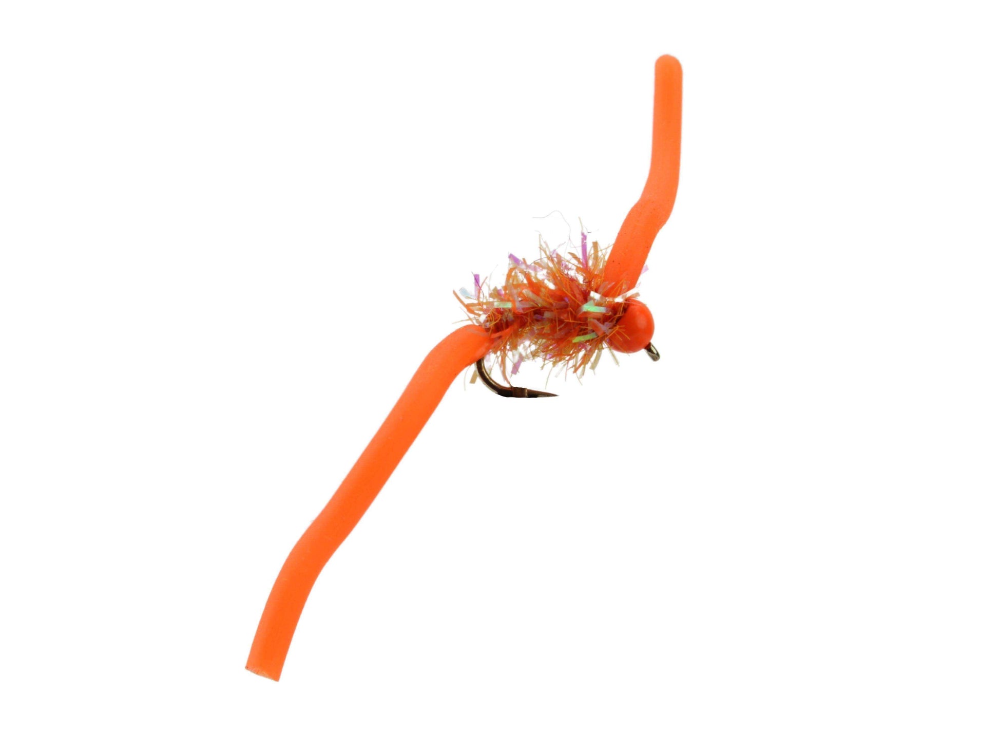 Tungsten Bead Head Squirmy Worm 2.0, Size 12 | Orange | Qty. 6 | Wild Water Fly Fishing - Skoutley Outdoors LLC