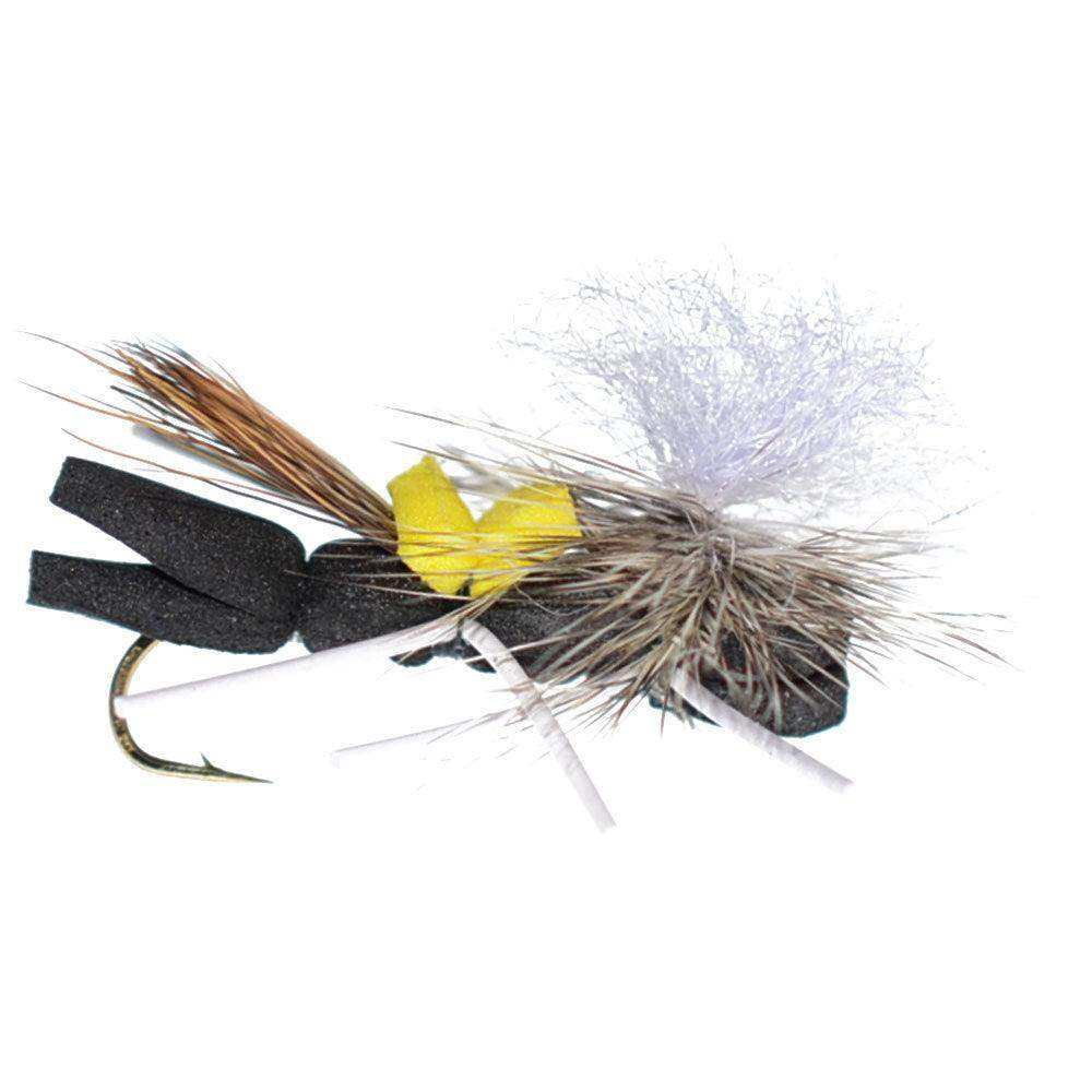 3 Pack Parachute Chernobyl Ant Black Yellow Top Foam Body Grasshopper Fly Hook Size 10 - Skoutley Outdoors LLC