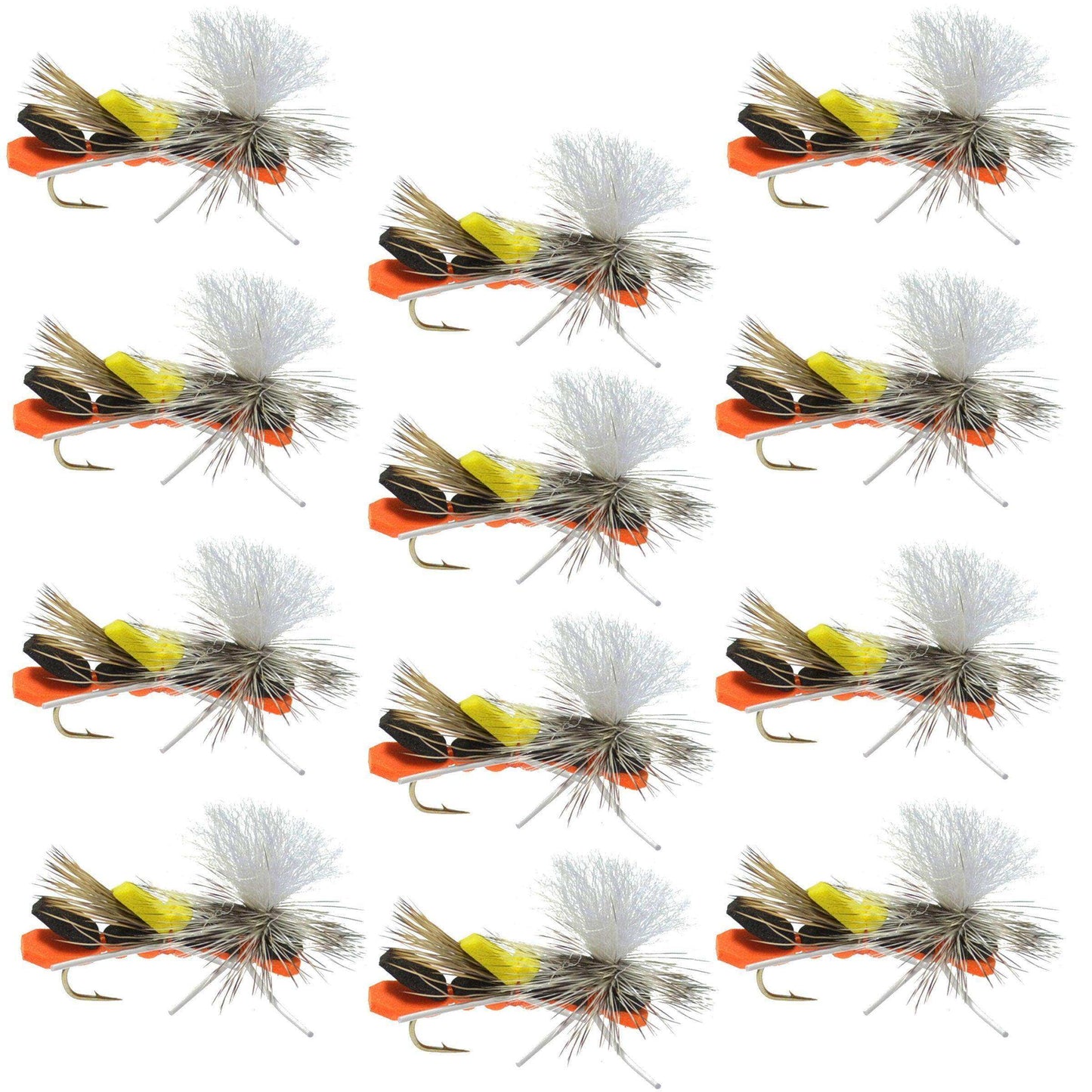 Parachute Chernobyl Ant Black Orange Foam Body Grasshopper Fly - 1 Dozen Flies Hook Size 10 - Skoutley Outdoors LLC