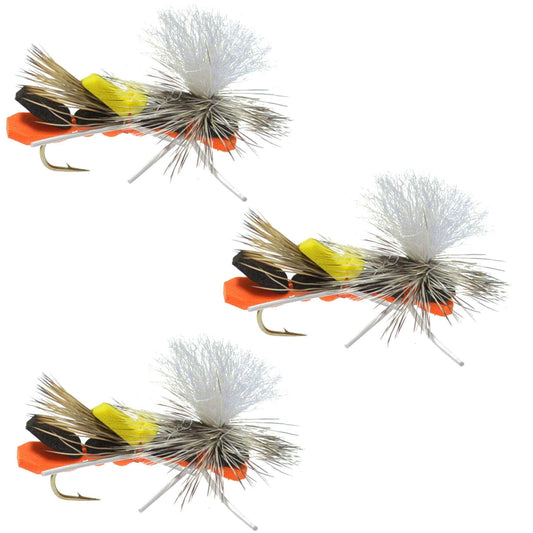 3 Pack Parachute Chernobyl Ant Black Orange Foam Body Grasshopper Fly - Hook Size 10 - Skoutley Outdoors LLC