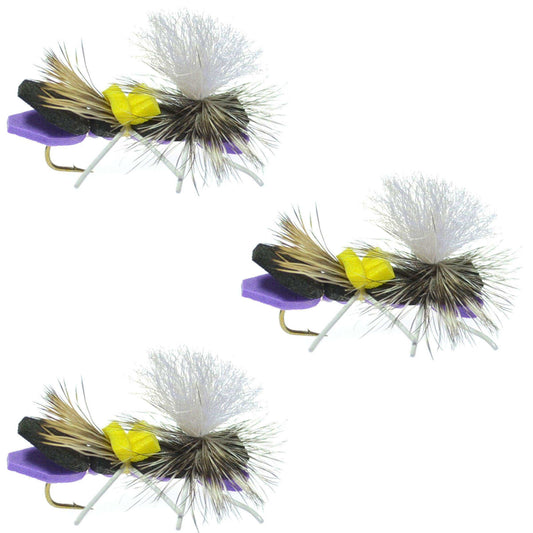 3 Pack Parachute Chernobyl Ant Purple Foam Body Grasshopper Fly - Hook Size 10 - Skoutley Outdoors LLC