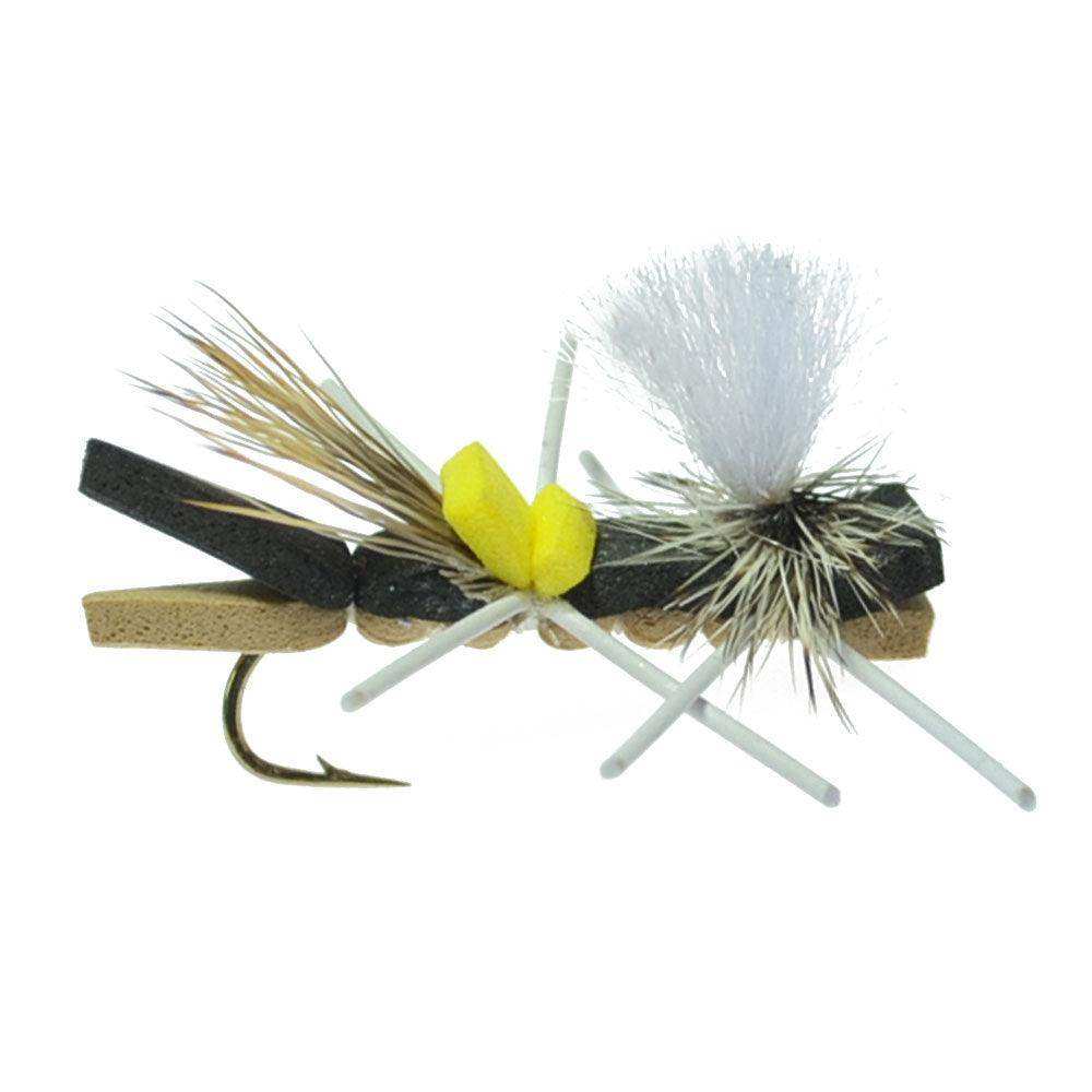 Parachute Chernobyl Ant Black Tan Foam Body Grasshopper Fly 6 Flies Hook Size 10 - Skoutley Outdoors LLC