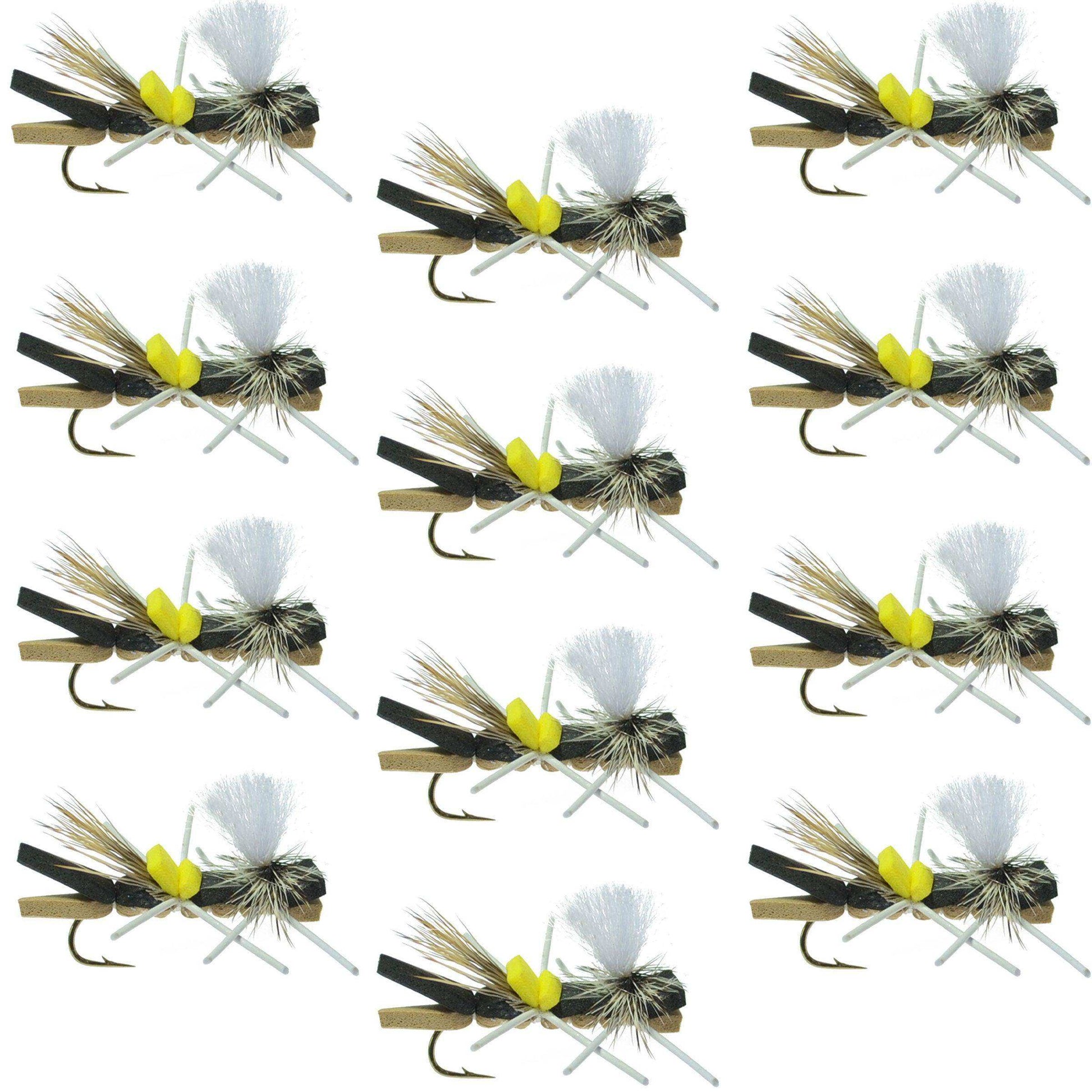 Parachute Chernobyl Ant Black Tan Foam Body Grasshopper Fly 1 Dozen Flies Hook Size 10 - Skoutley Outdoors LLC