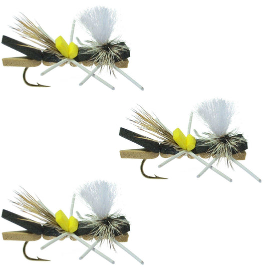 Pack Parachute Chernobyl Ant Black Tan Foam Body Grasshopper Fly 6 Flies Hook Size 10 - Skoutley Outdoors LLC