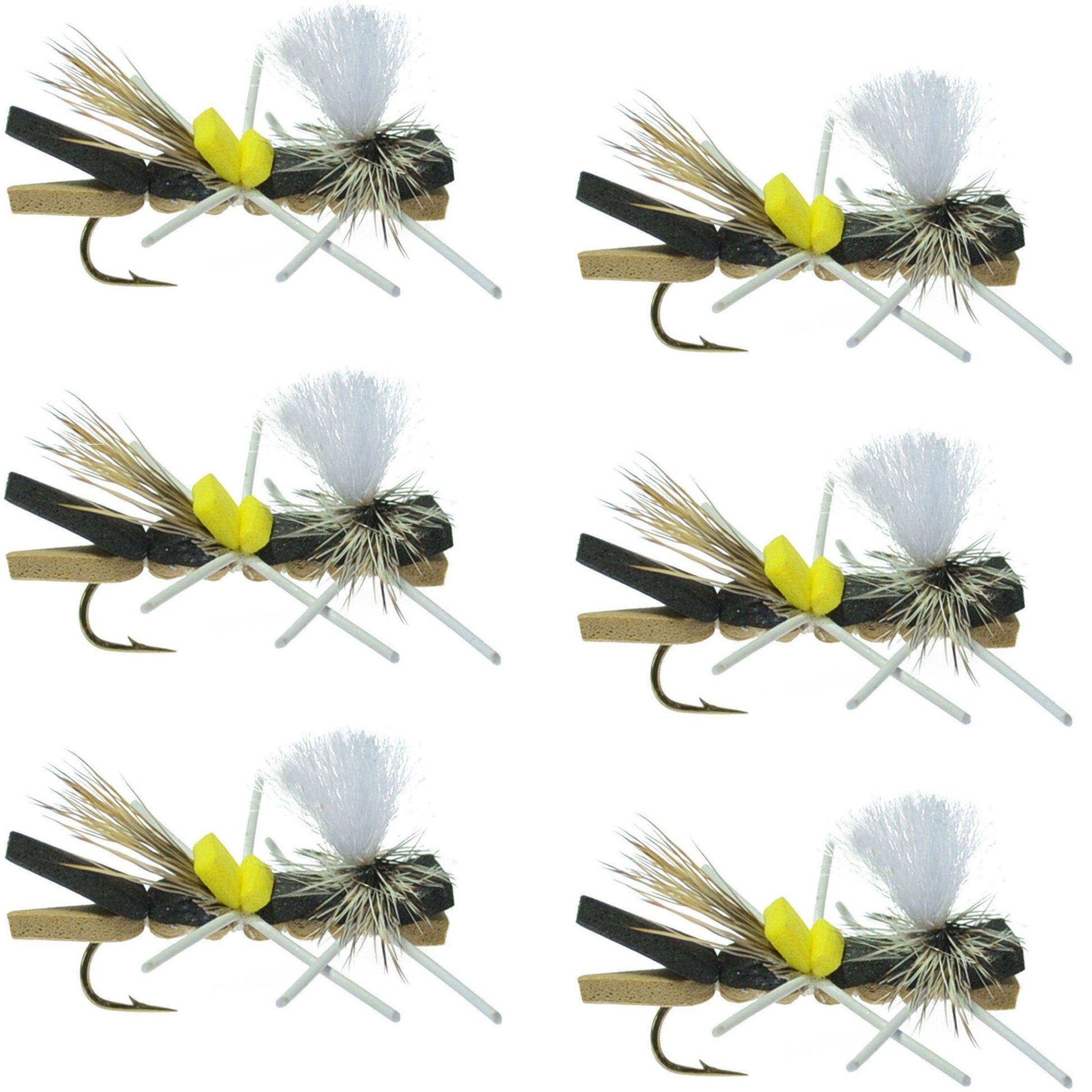 Parachute Chernobyl Ant Black Tan Foam Body Grasshopper Fly 6 Flies Hook Size 10 - Skoutley Outdoors LLC