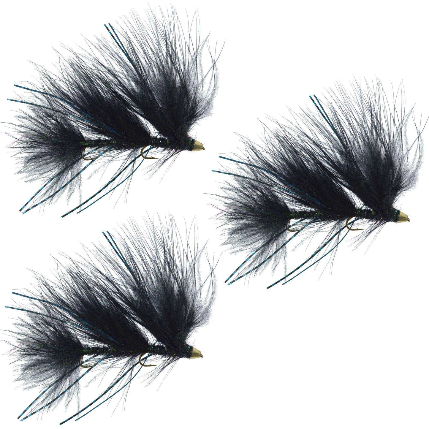 3 Pack Circus Peanut Envy Streamer Black - Size 6 - Articulated Trout Bass Steelhead Salmon and Bass Fly Fishing Flies - Skoutley Outdoors LLC