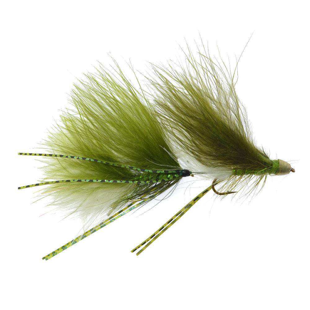 Circus Peanut Envy Streamer Olive/White - Size 6 - Articulated - Set of 3 - Hook Size 6 - Skoutley Outdoors LLC