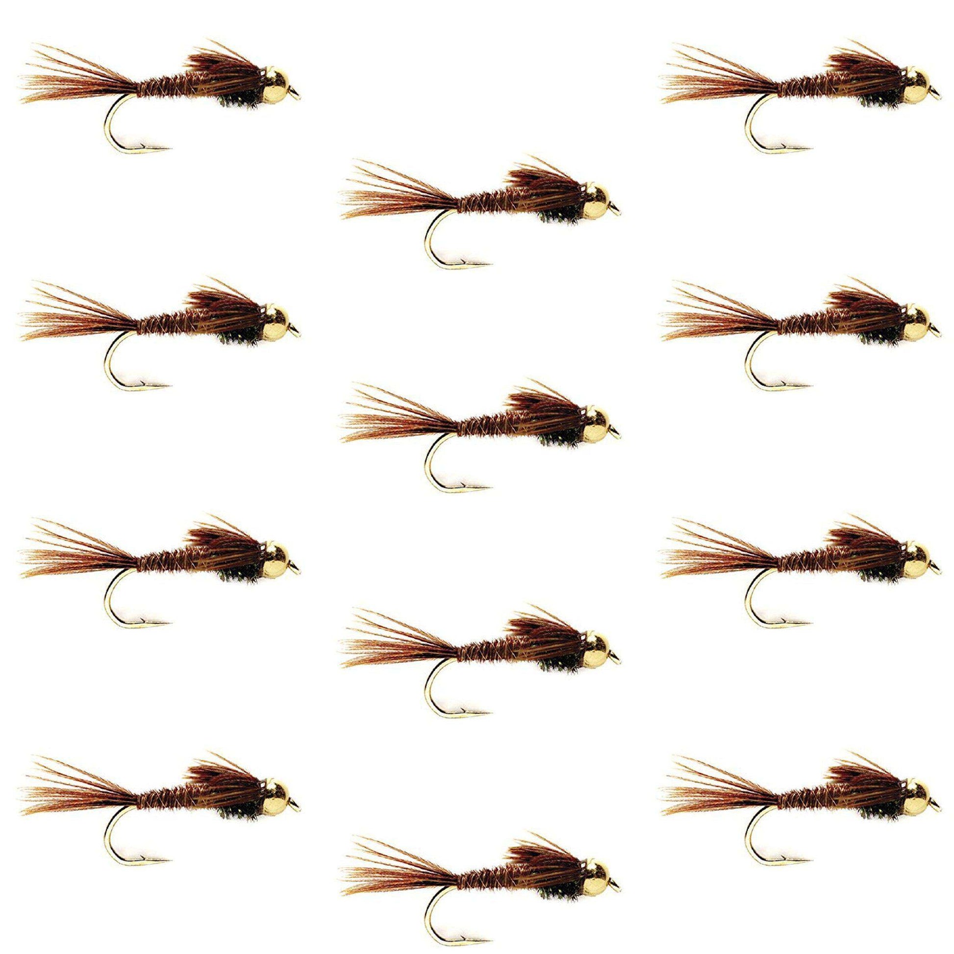 Tungsten Bead Head Pheasant Tail Nymph 1 Dozen Flies Size 10 - Skoutley Outdoors LLC