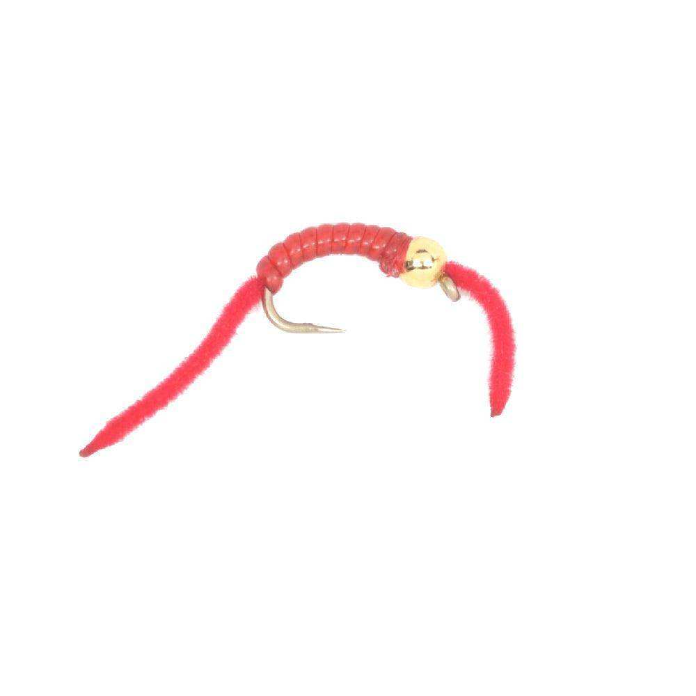 San Juan Worm Bead Head Power Worm Red V-Rib - 1 Dozen Nymph Flies Hook Size 10 - Skoutley Outdoors LLC