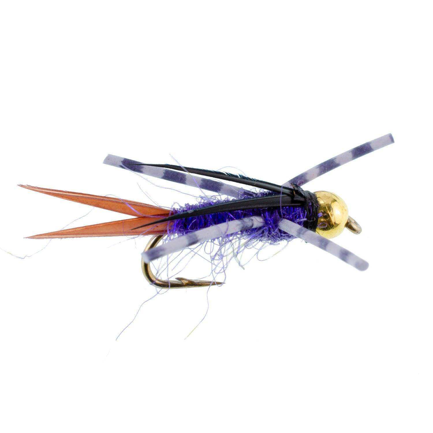 Bead Head Purple Batman Rubber Legs Nymph Fly - 6 Flies Hook Size 16 - Skoutley Outdoors LLC